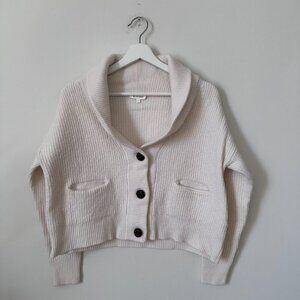 Lilysilk Wool Cashmere Shawl Collar Cardigan Ivory Cropped Size Small